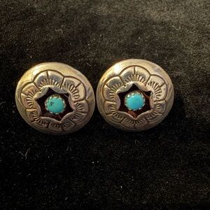 Silver and Turquoise Floral Earrings Navajo